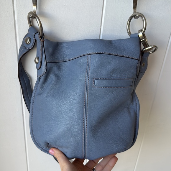 Vintage B Makowsky Light Blue Pebbled Leather Silver Hardware Crossbody Handbag - Picture 5 of 7